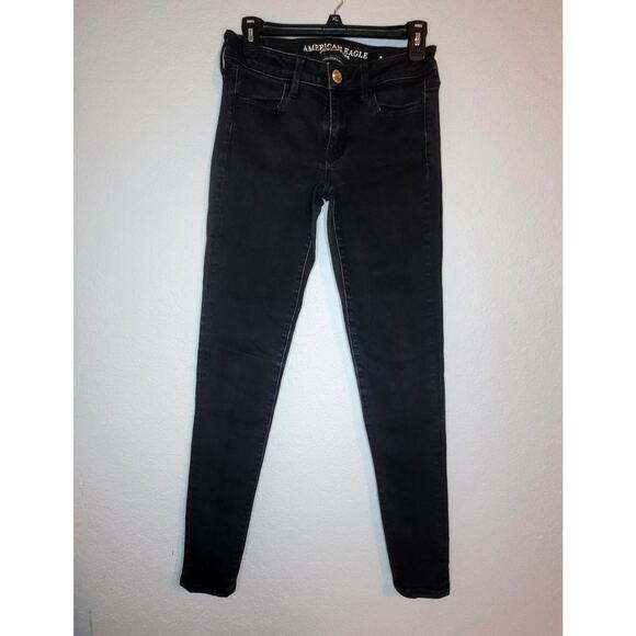 American Eagle Womens Black Jeans Size 2 Long Super Super Stretch X Denim - Picture 2 of 15